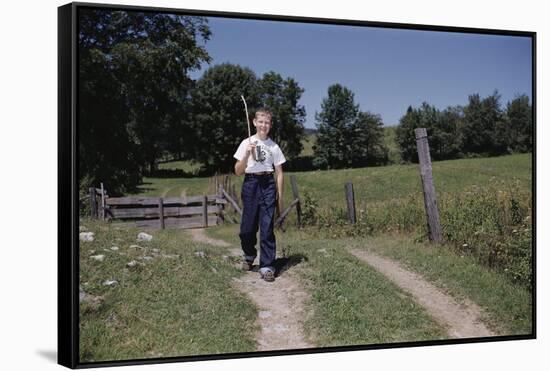 Boy Walking with Fishing Pole-William P. Gottlieb-Framed Stretched Canvas