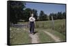 Boy Walking with Fishing Pole-William P. Gottlieb-Framed Stretched Canvas