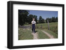Boy Walking with Fishing Pole-William P. Gottlieb-Framed Photographic Print