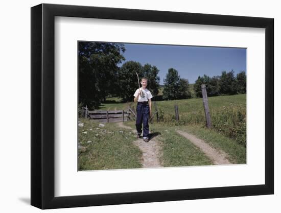 Boy Walking with Fishing Pole-William P. Gottlieb-Framed Photographic Print