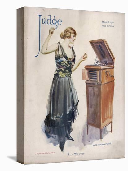 Boy Wanted! a Girl on Her Own Plays Her Phonograph-James Montgomery Flagg-Stretched Canvas