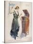 Boy Wanted! a Girl on Her Own Plays Her Phonograph-James Montgomery Flagg-Stretched Canvas