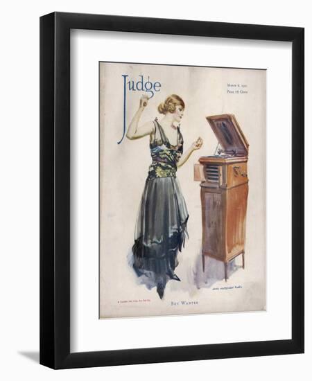 Boy Wanted! a Girl on Her Own Plays Her Phonograph-James Montgomery Flagg-Framed Photographic Print