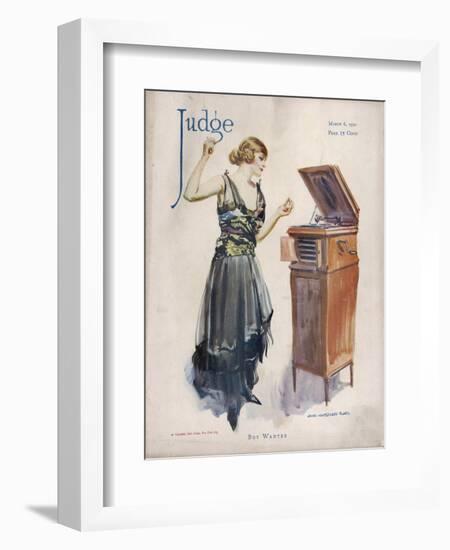 Boy Wanted! a Girl on Her Own Plays Her Phonograph-James Montgomery Flagg-Framed Photographic Print