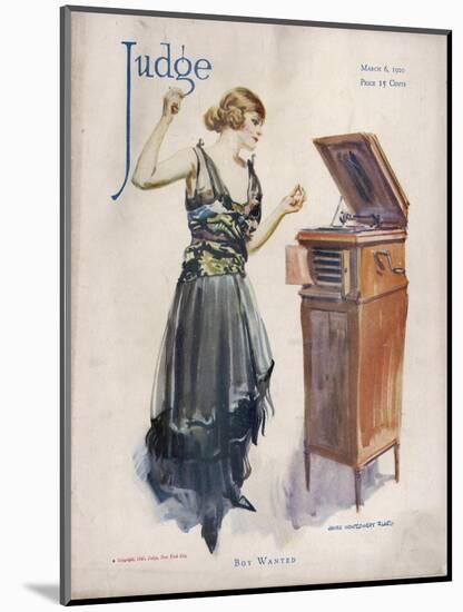 Boy Wanted! a Girl on Her Own Plays Her Phonograph-James Montgomery Flagg-Mounted Photographic Print