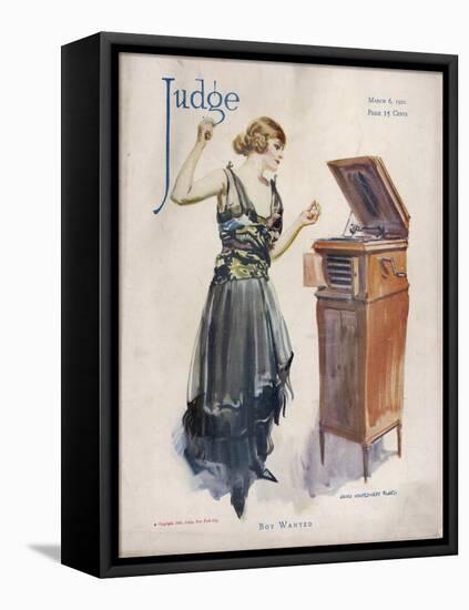 Boy Wanted! a Girl on Her Own Plays Her Phonograph-James Montgomery Flagg-Framed Stretched Canvas