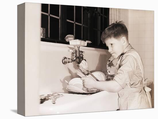 Boy Washing Dishes-Philip Gendreau-Stretched Canvas