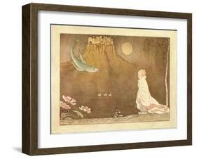 Boy Watching Castle on Hill-null-Framed Art Print