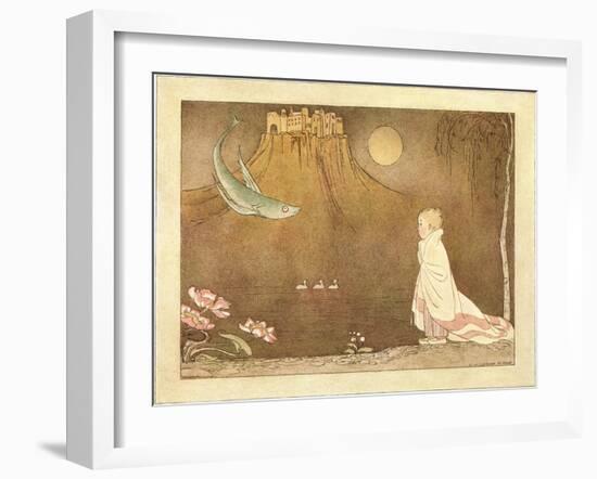 Boy Watching Castle on Hill-null-Framed Art Print