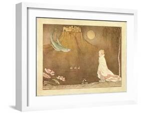 Boy Watching Castle on Hill-null-Framed Art Print