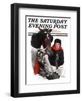 "Boy Watering Horses," Saturday Evening Post Cover, January 12, 1924-Leslie Thrasher-Framed Premium Giclee Print