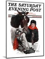 "Boy Watering Horses," Saturday Evening Post Cover, January 12, 1924-Leslie Thrasher-Mounted Giclee Print