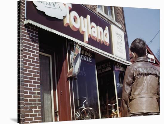 Boy Windowshopping at Toyland-William P. Gottlieb-Stretched Canvas