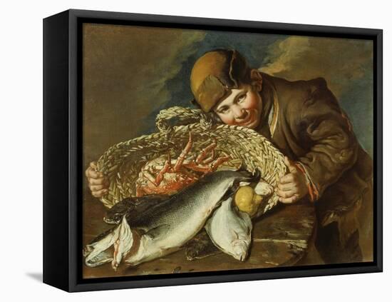 Boy with a basket full of sea food-Giacomo Ceruti-Framed Stretched Canvas