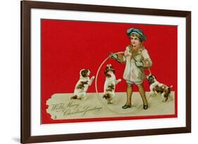 Boy with a Hoop, Victorian Card-null-Framed Giclee Print