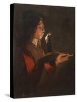 Boy with a Pipe Blowing the Candle-Georges de La Tour-Stretched Canvas