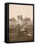 Boy with a Terrier Dog in a Garden-null-Framed Stretched Canvas