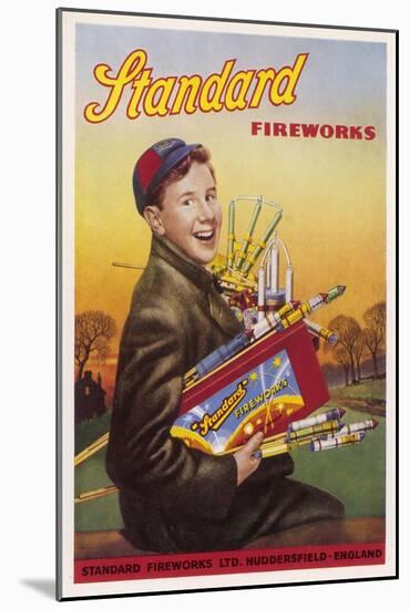Boy with an Armful of Fireworks-null-Mounted Art Print