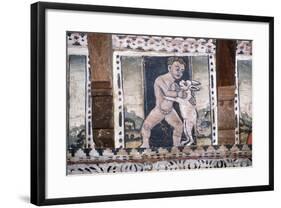 Boy with Animal, Detail from Painting in Coffered Ceiling in One of Rooms of Grinzane Cavour Castle-null-Framed Giclee Print