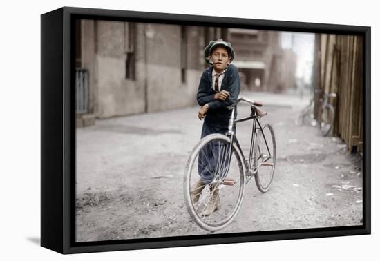 Boy with Bicycle, Smoking a Pipe-null-Framed Stretched Canvas