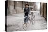 Boy with Bicycle, Smoking a Pipe-null-Stretched Canvas
