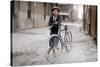 Boy with Bicycle, Smoking a Pipe-null-Stretched Canvas