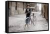 Boy with Bicycle, Smoking a Pipe-null-Framed Stretched Canvas