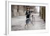 Boy with Bicycle, Smoking a Pipe-null-Framed Photographic Print