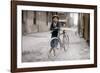 Boy with Bicycle, Smoking a Pipe-null-Framed Photographic Print