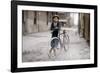 Boy with Bicycle, Smoking a Pipe-null-Framed Photographic Print