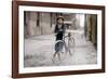 Boy with Bicycle, Smoking a Pipe-null-Framed Photographic Print