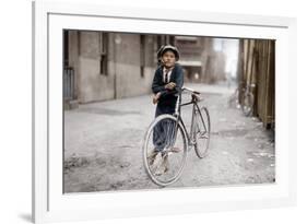 Boy with Bicycle, Smoking a Pipe-null-Framed Photographic Print