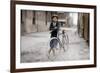 Boy with Bicycle, Smoking a Pipe-null-Framed Photographic Print