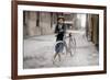 Boy with Bicycle, Smoking a Pipe-null-Framed Photographic Print