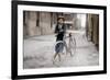 Boy with Bicycle, Smoking a Pipe-null-Framed Photographic Print