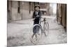 Boy with Bicycle, Smoking a Pipe-null-Mounted Photographic Print