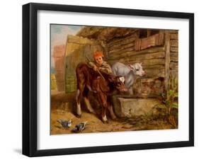 Boy with Calves and Trough-Henry Dawson-Framed Giclee Print