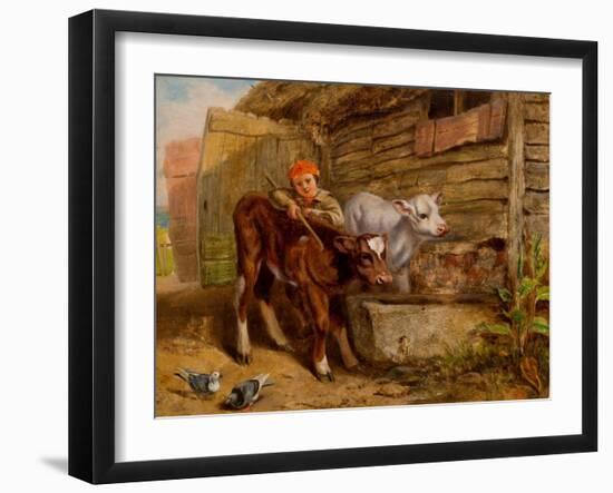 Boy with Calves and Trough-Henry Dawson-Framed Giclee Print