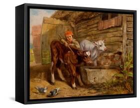 Boy with Calves and Trough-Henry Dawson-Framed Stretched Canvas