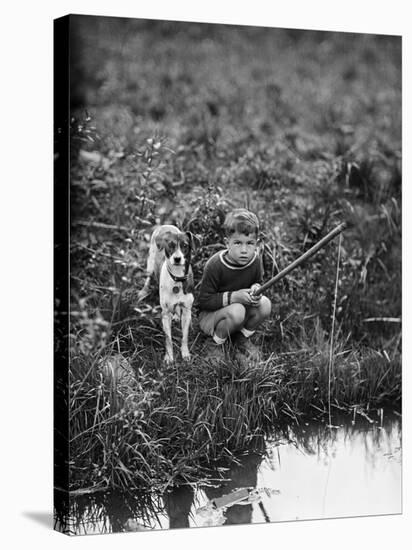 Boy with Dog Fishing-Philip Gendreau-Stretched Canvas