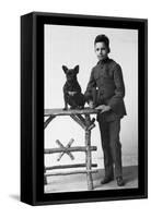 Boy with French Bulldog-null-Framed Stretched Canvas