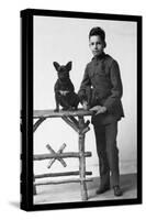 Boy with French Bulldog-null-Stretched Canvas