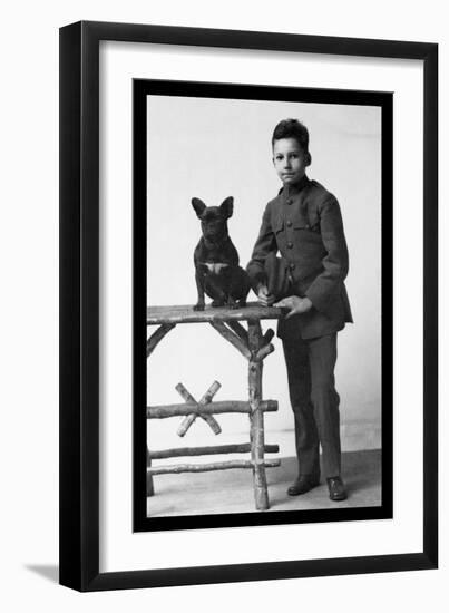 Boy with French Bulldog-null-Framed Art Print