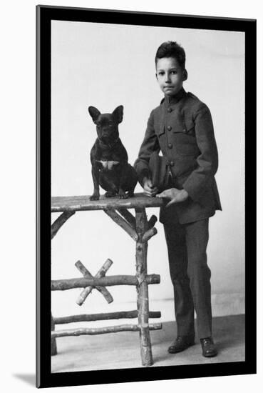 Boy with French Bulldog-null-Mounted Art Print