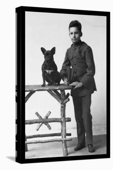 Boy with French Bulldog-null-Stretched Canvas