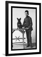 Boy with French Bulldog-null-Framed Art Print