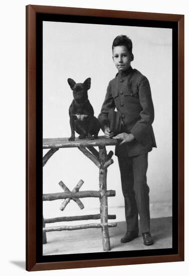 Boy with French Bulldog-null-Framed Art Print