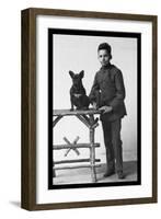 Boy with French Bulldog-null-Framed Art Print