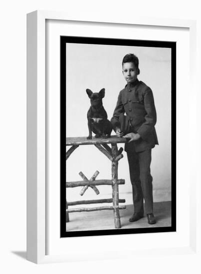 Boy with French Bulldog-null-Framed Art Print