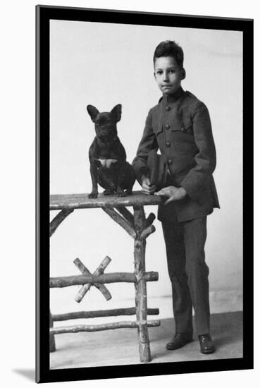 Boy with French Bulldog-null-Mounted Art Print